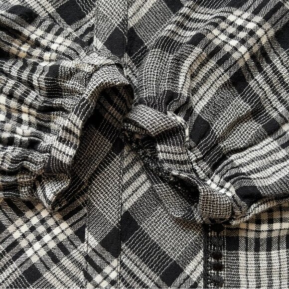 Zara Plaid Checkered Top Blouse Dress Tunic Embroidered Lettuce V Neck Hem Sz XS - Picture 11 of 16